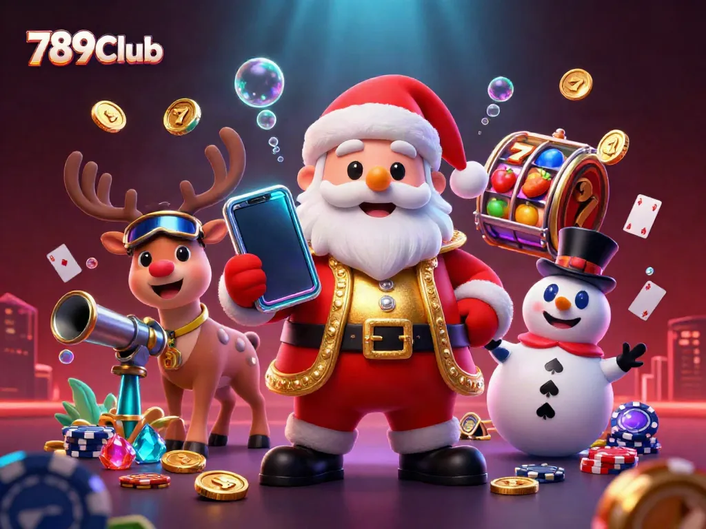 Engage in fun with the 789Club casino illustration highlighting games, jackpots, and treasures.