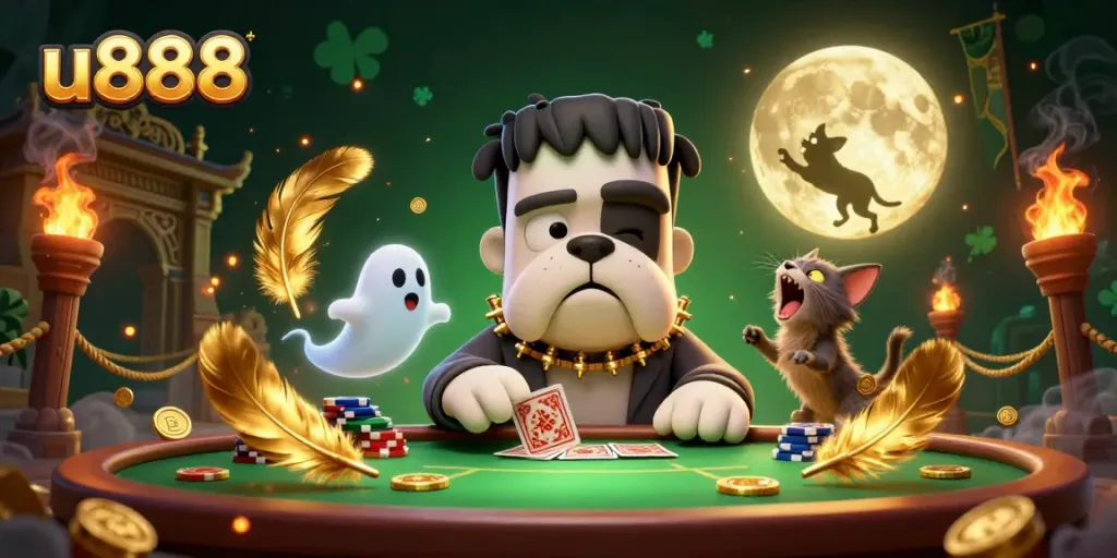 Experience thrilling gameplay with u888 at this vibrant 3D casino scene featuring unique characters and game elements.