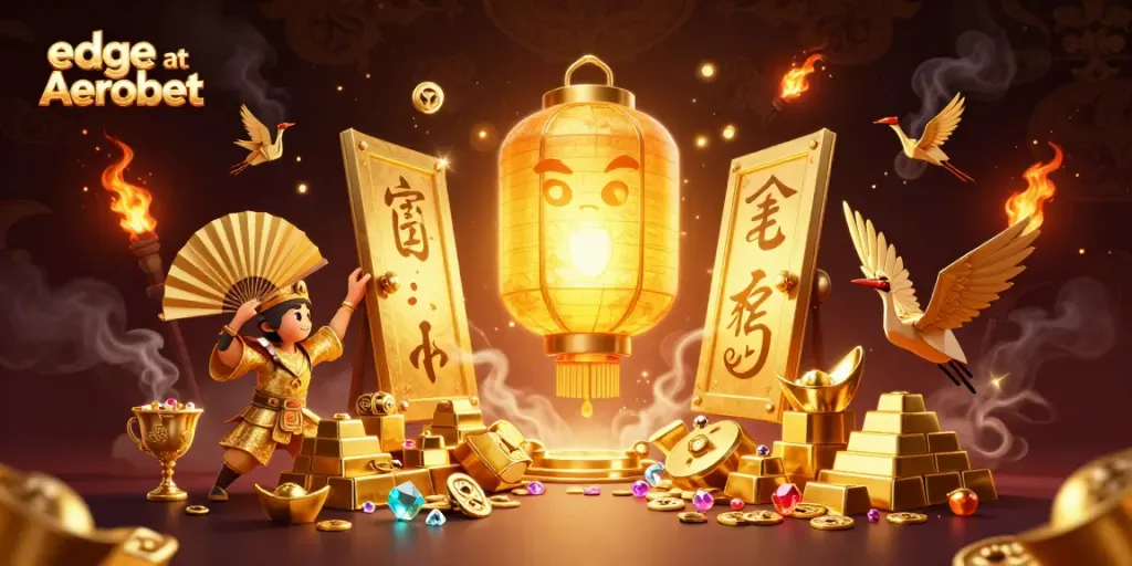Experience the edge at Aerobet with vibrant 3D casino elements and golden treasures.