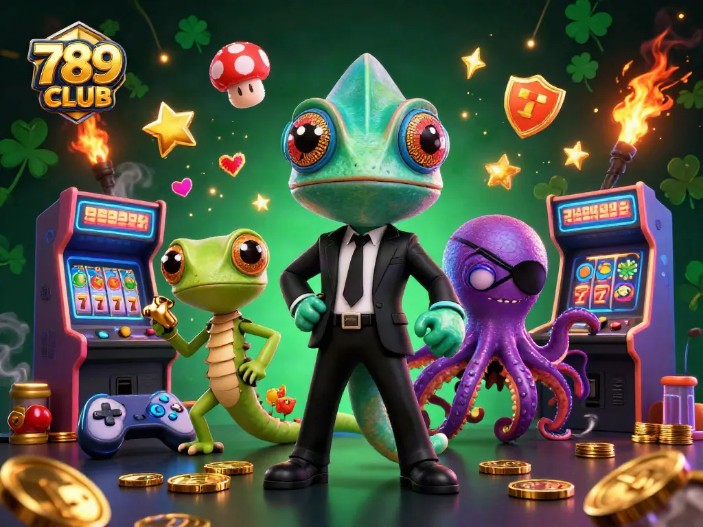 Play exciting games at 789CLUB featuring vibrant 3D characters and gold casino elements.