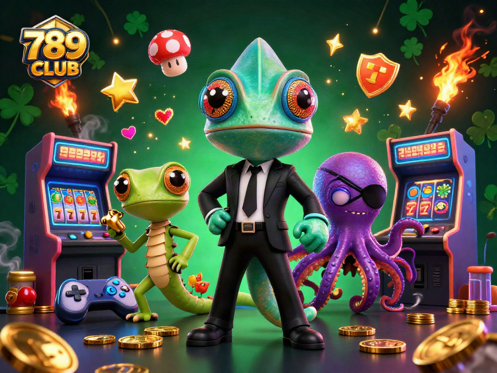 Play exciting games at 789CLUB featuring vibrant 3D characters and gold casino elements.