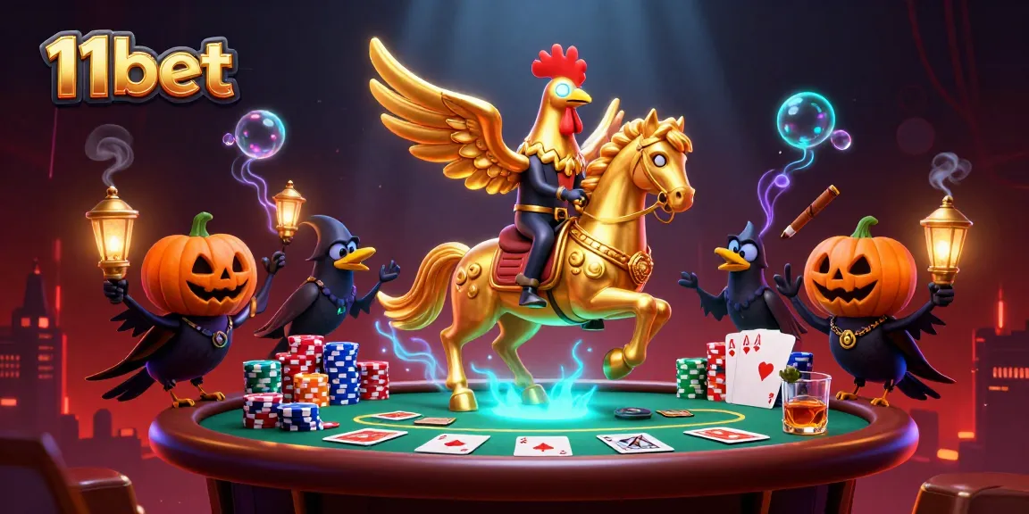 Experience the thrilling adventures of 11bet with a golden rooster in an exciting casino atmosphere.
