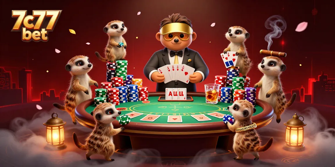 Experience the excitement of 7c77 bet in this vibrant meerkat casino scene with dynamic game elements.