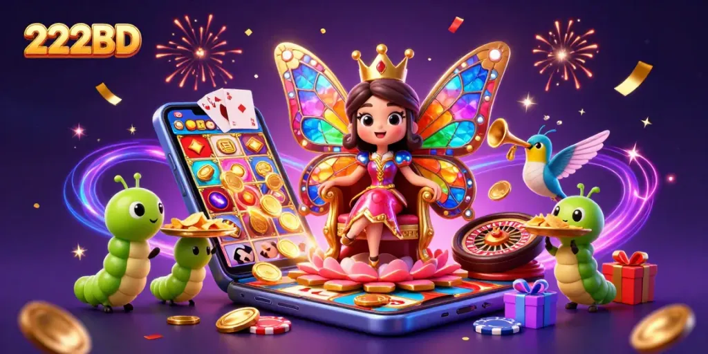 Experience thrilling gameplay at 222BD with vibrant casino elements and enchanting characters.
