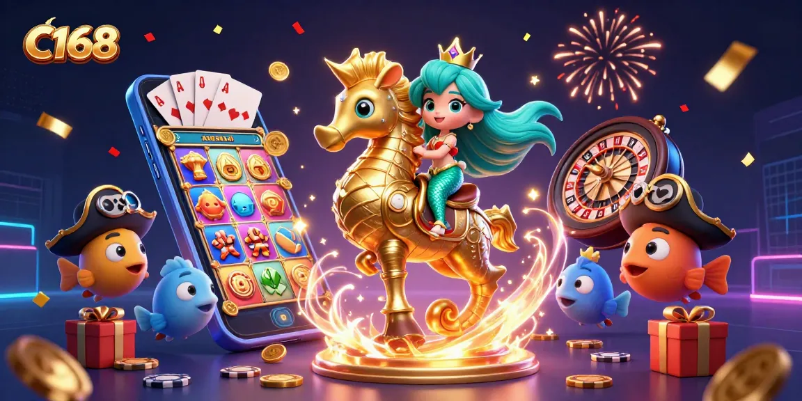 C168 slots action with a mermaid and seahorse, delivering a vibrant casino experience.