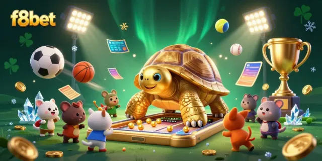 Exciting f8bet gaming experience with a golden tortoise pinball machine and dynamic sports elements.