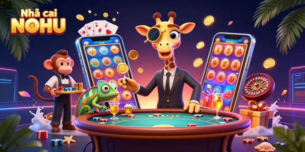Participate in exciting games at Nhà cái NOHU with a vibrant 3D casino atmosphere.