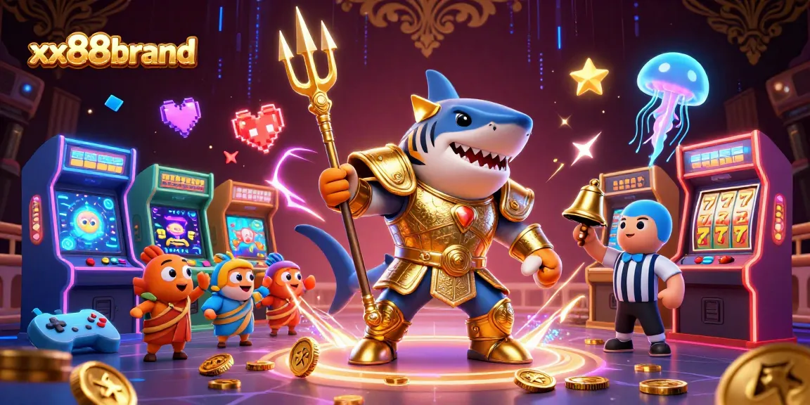 Engage with xx88brand’s thrilling underwater casino adventure featuring a fierce shark gladiator!