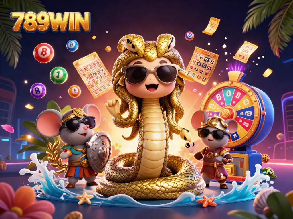 Experience excitement with 789WIN in a vibrant, dynamic casino illustration scene.