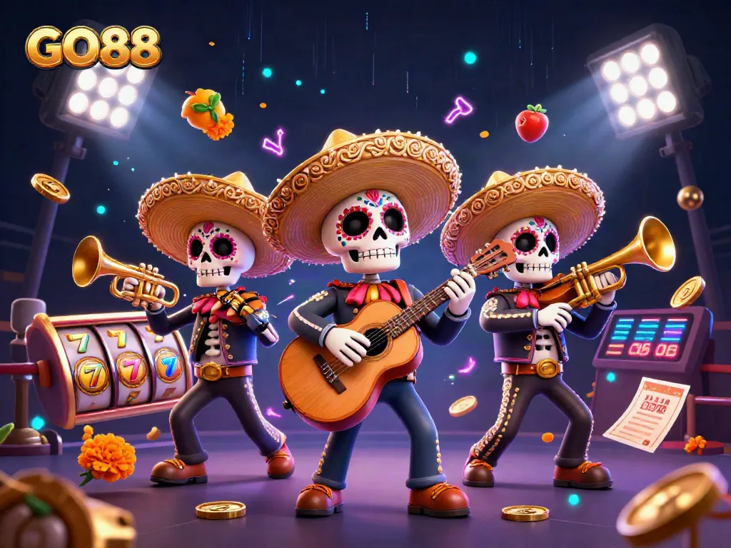 Experience the excitement of GO88 with vibrant 3D illustrations of festive characters and jackpot elements.