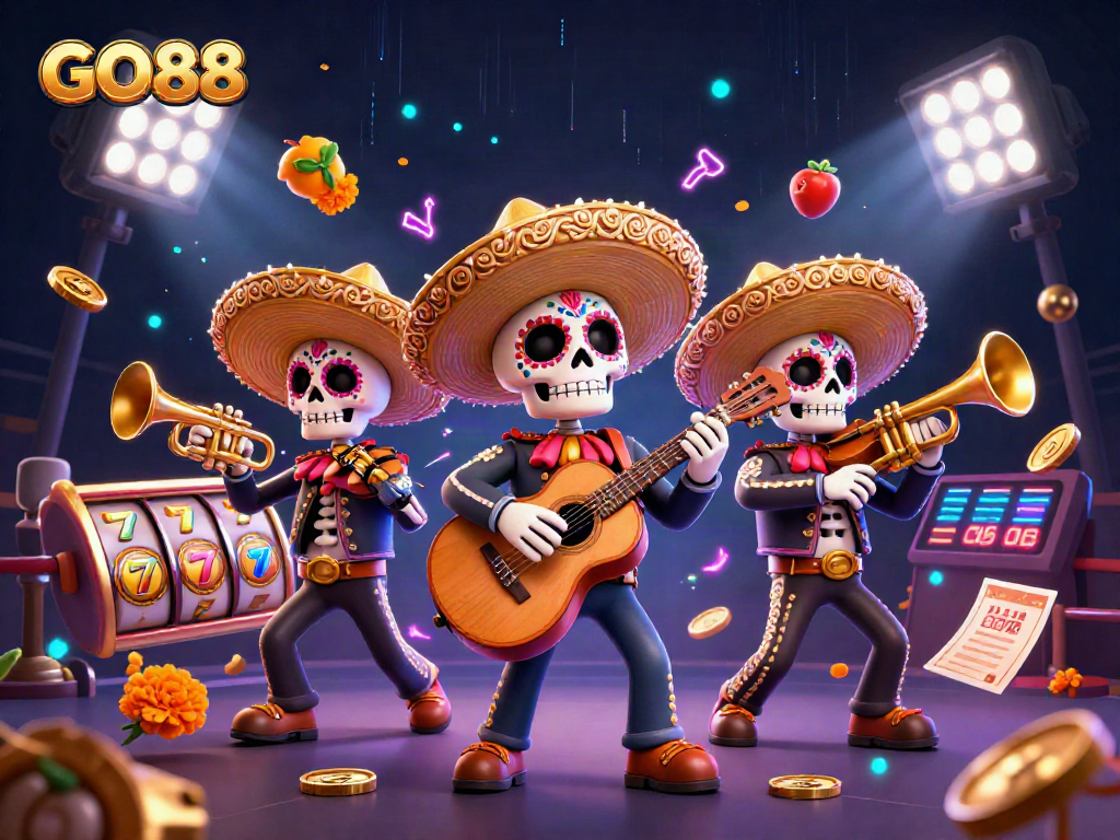 Experience the excitement of GO88 with vibrant 3D illustrations of festive characters and jackpot elements.