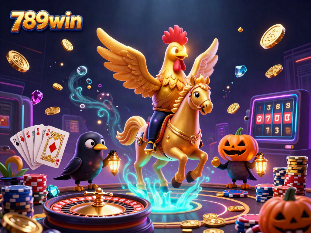 Engage with thrilling 789win casino action featuring a golden rooster and spooky companions.