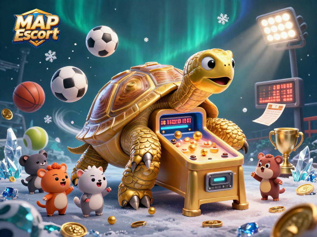 Engage in thrilling gameplay with MAP Escort, featuring dynamic sports balls and lively animations in a vibrant casino setting.