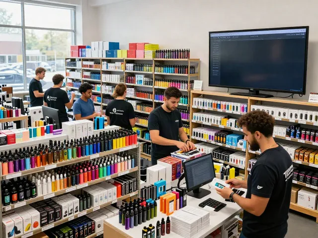 Bulk Vape Supply EU warehouse with diverse employees packing orders efficiently.
