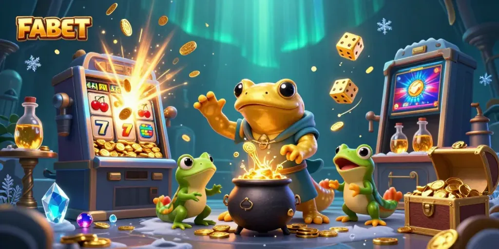 Experience thrilling adventures at FABET with a magical casino scene showcasing exciting games and vibrant characters.