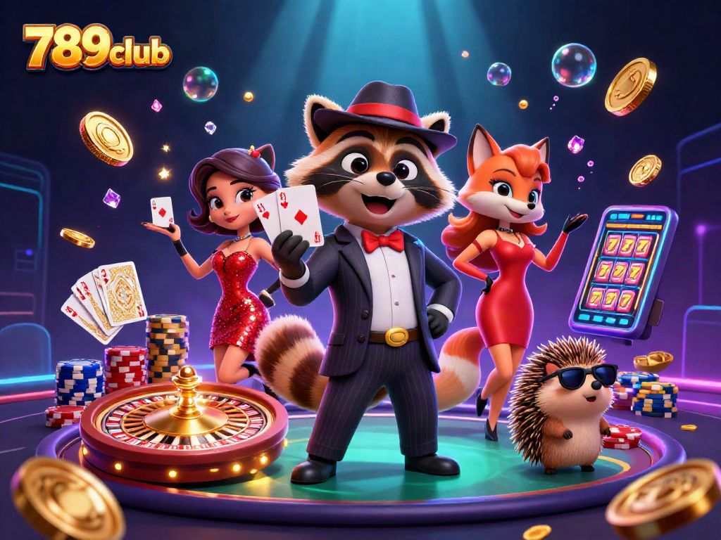 Win big at 789club with a thrilling casino scene featuring vibrant characters and dynamic gaming elements.