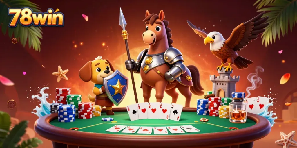 Experience exciting gameplay with 78win at a vivid poker table, showcasing dynamic game elements.