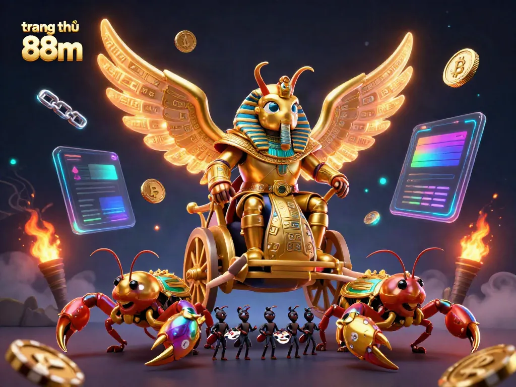 Engage in thrilling gameplay at trang chủ 88m with the dynamic 3D scene featuring a golden scarab and casino elements.