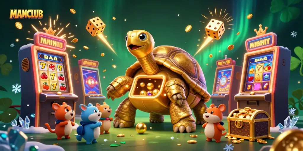 Experience MANCLUB's exhilarating jackpot action with colorful slot machines and lively game characters!