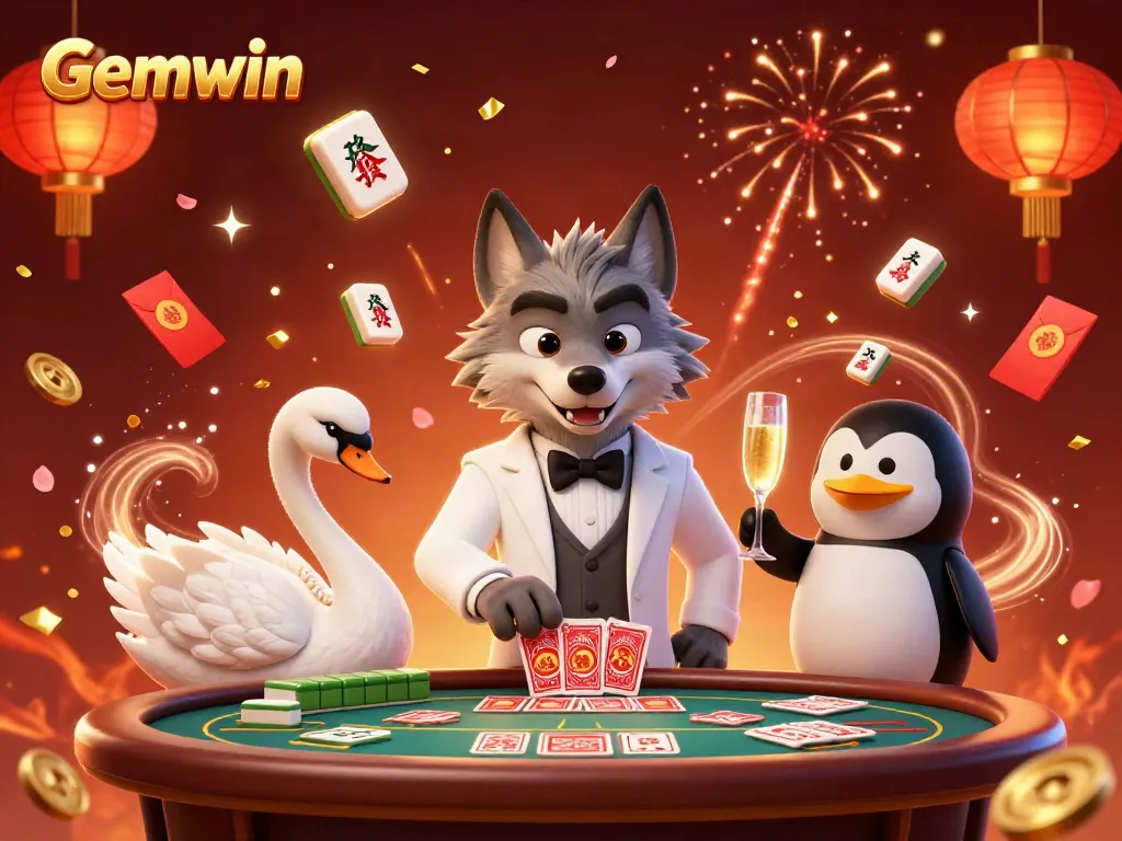 Experience thrilling luck at Gemwin's baccarat table with elegant characters and festive game elements.