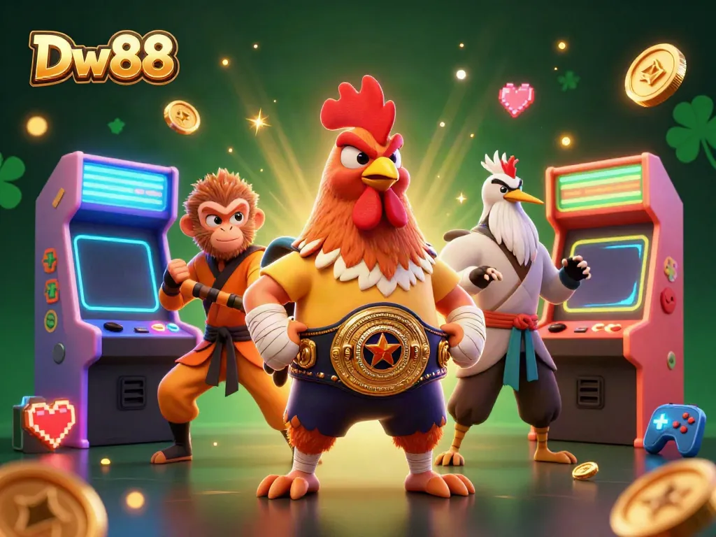 Engage in thrilling gameplay at Dw88 with a vibrant casino-themed illustration showcasing diverse characters and gaming elements.