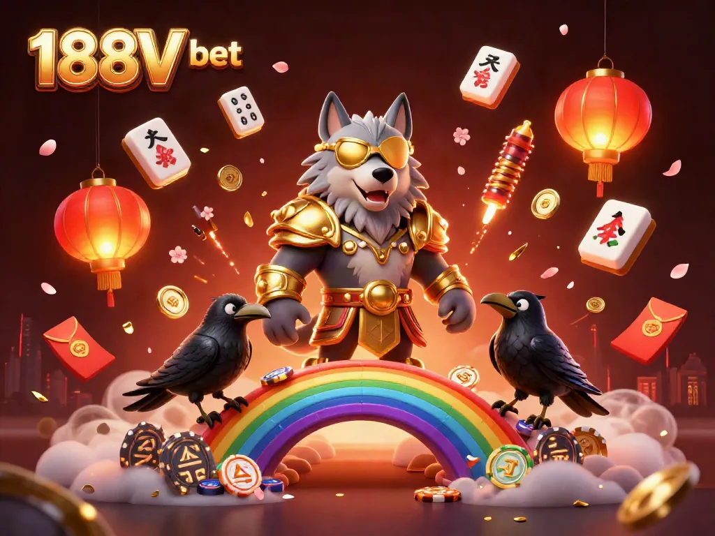 Engage with 188V bet through an exciting 3D illustration featuring mythical characters and dynamic casino elements.