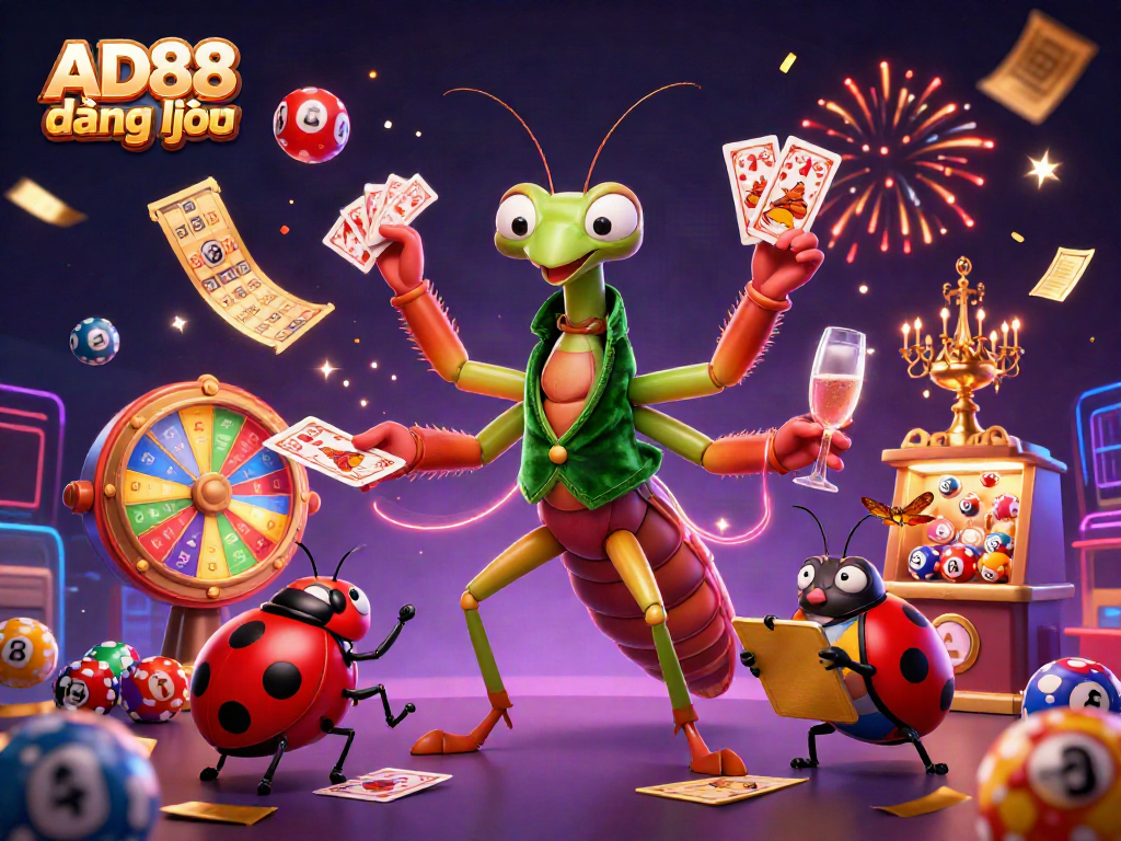 Experience exciting gameplay at AD88 đăng nhập with a vibrant casino illustration featuring engaging characters and dynamic elements.