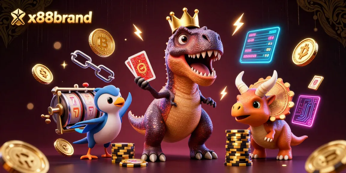 Engage with the thrilling xx88brand casino adventure, featuring a T-Rex and crypto element interactions.