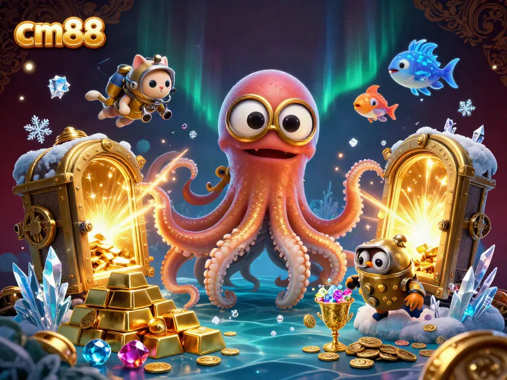 Engage in thrilling adventures with the cm88 casino as a colossal kraken and diving cat discover treasures.
