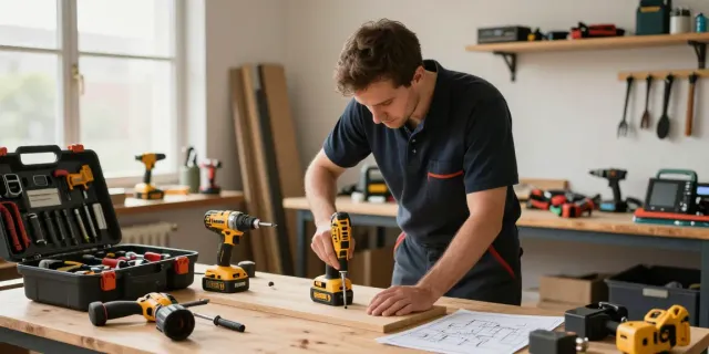Utilizzo di un avvitatore Dewalt in un laboratorio con attrezzature professionali.