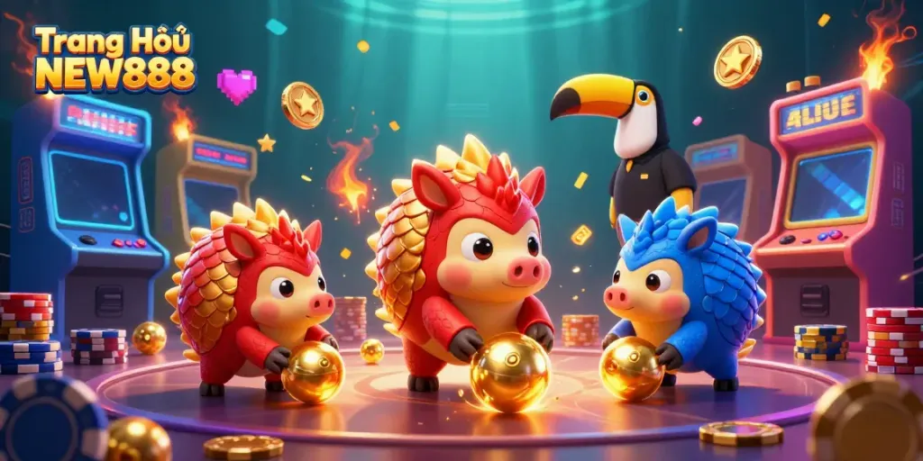Experience thrilling gameplay on Trang Chủ NEW888 with dynamic pangolins in a vibrant casino scene.