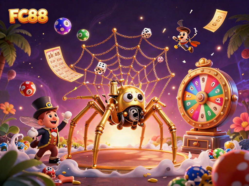 Join the game at FC88, where golden chains shimmer amidst dynamic lottery action.