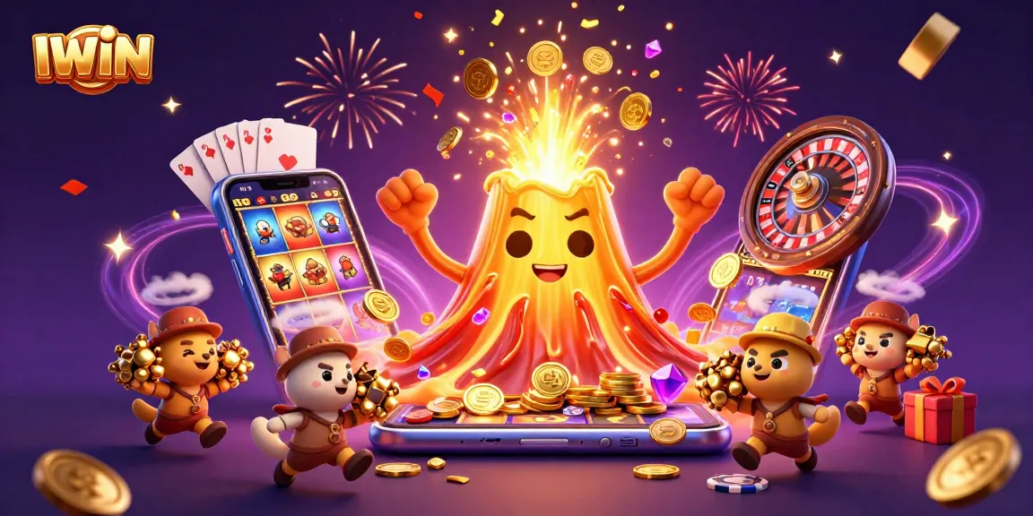Experience IWIN’s thrilling rewards as golden treasures erupt in this captivating casino scene.