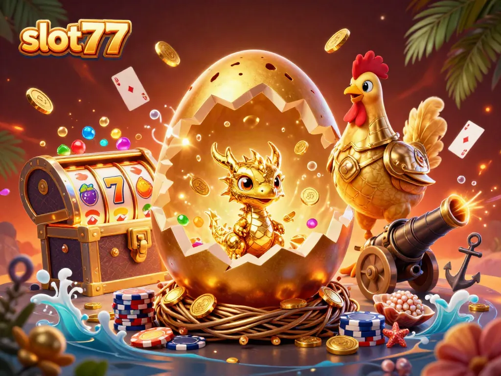 Engage in thrilling gameplay with slot777, surrounded by dynamic casino-themed elements.