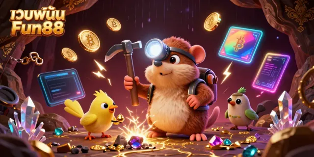 Experience the excitement of เว็บพนัน Fun88 with this vibrant online betting scene featuring a treasure hunter mole.
