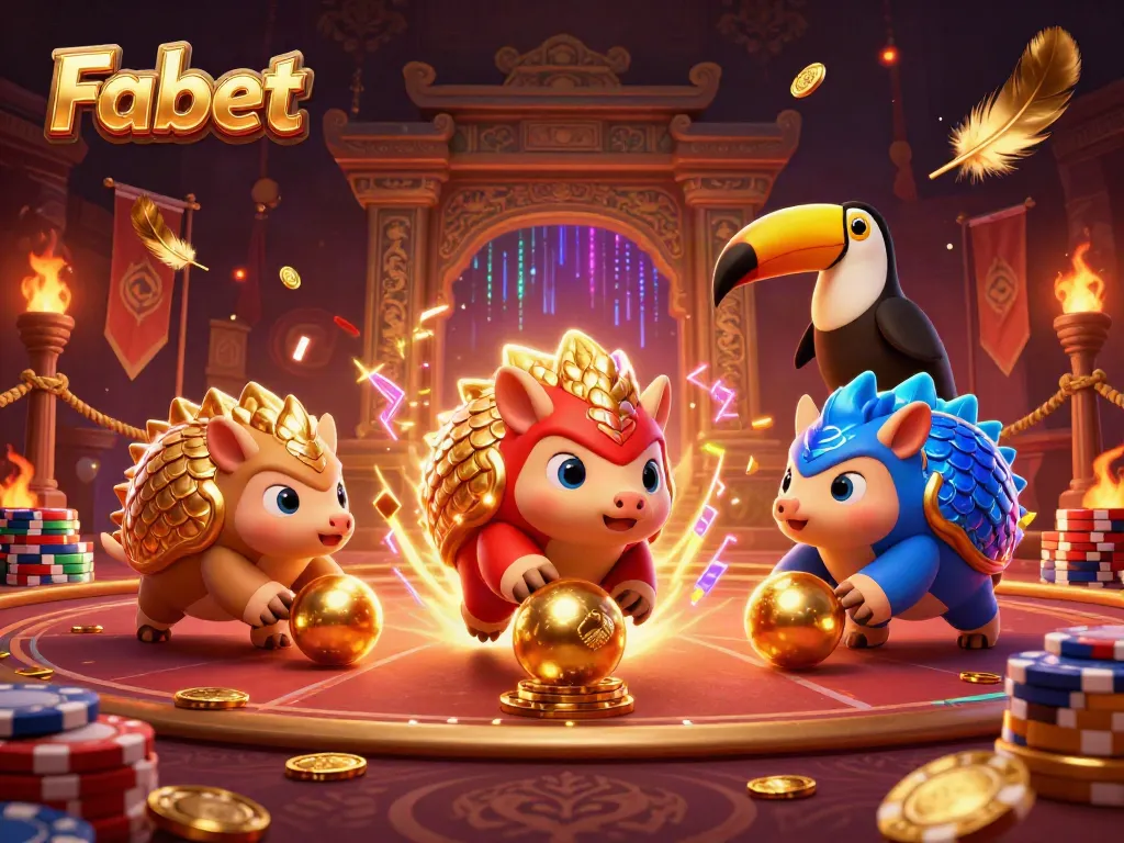 Experience thrilling gameplay at Fabet with a dynamic scene of cartoon pangolins amidst poker chips.