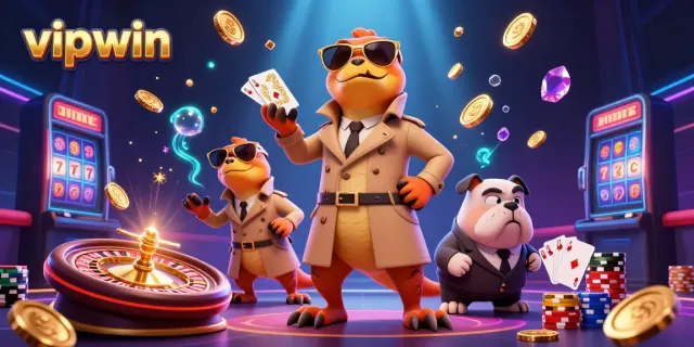 Experience the excitement of vipwin with raptors disguised as a player in a casino scene filled with riches.