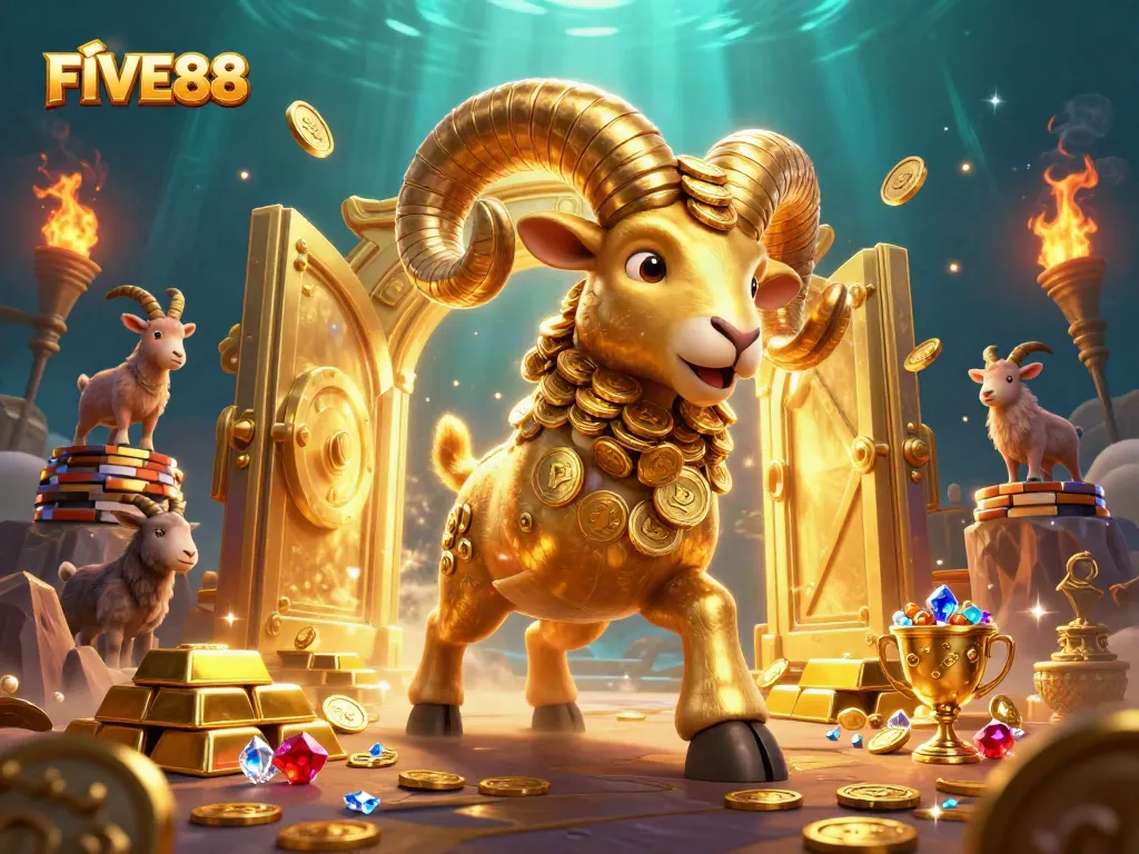Experience the excitement of FIVE88 with a vibrant scene featuring dynamic casino elements.