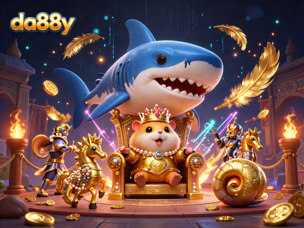 Engage with da88y’s exciting underwater gaming realm featuring a heroic golden hamster king.