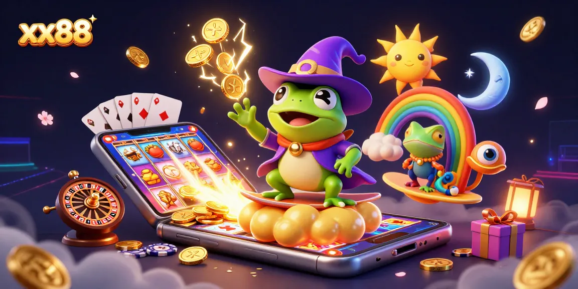 Venture into the world of xx88 casino with an enchanting storm of golden coins and vibrant game elements.