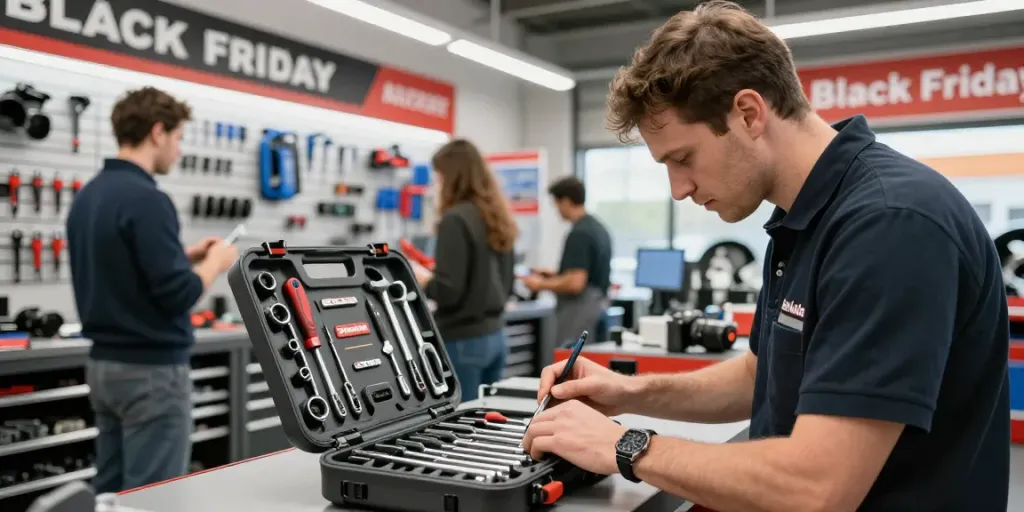 Offerta Black Friday Stahlwille con strumenti di alta qualità in un'officina professionale