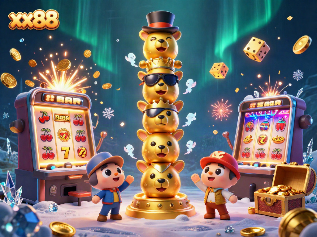 Experience exciting gameplay at xx88 with this vibrant 3D illustration of casino elements and joy.