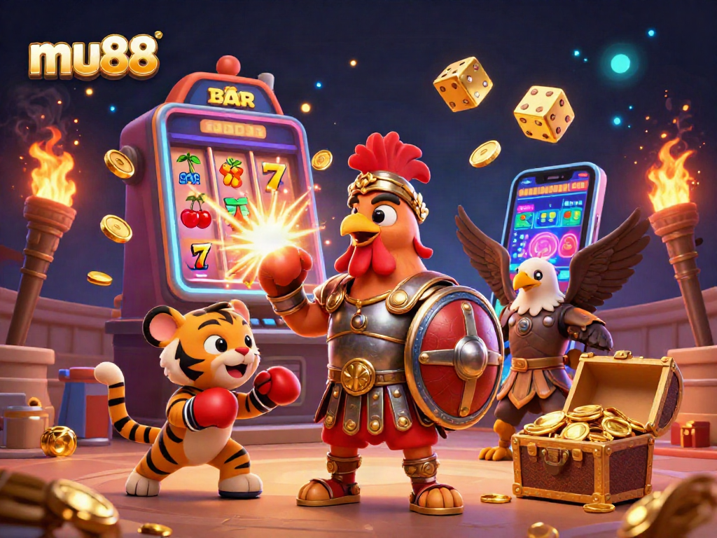 Engage with the thrilling world of mu88 through this dynamic 3D casino illustration.