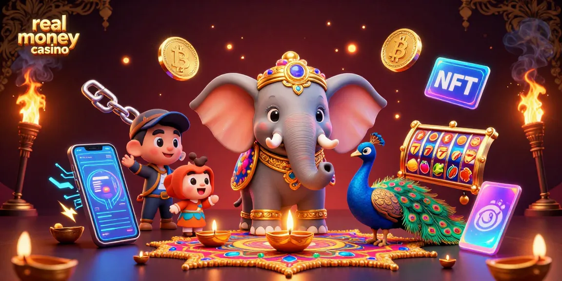 Engaging scene of a real money casino with 3D elephant and casino elements, embodying festive energy.
