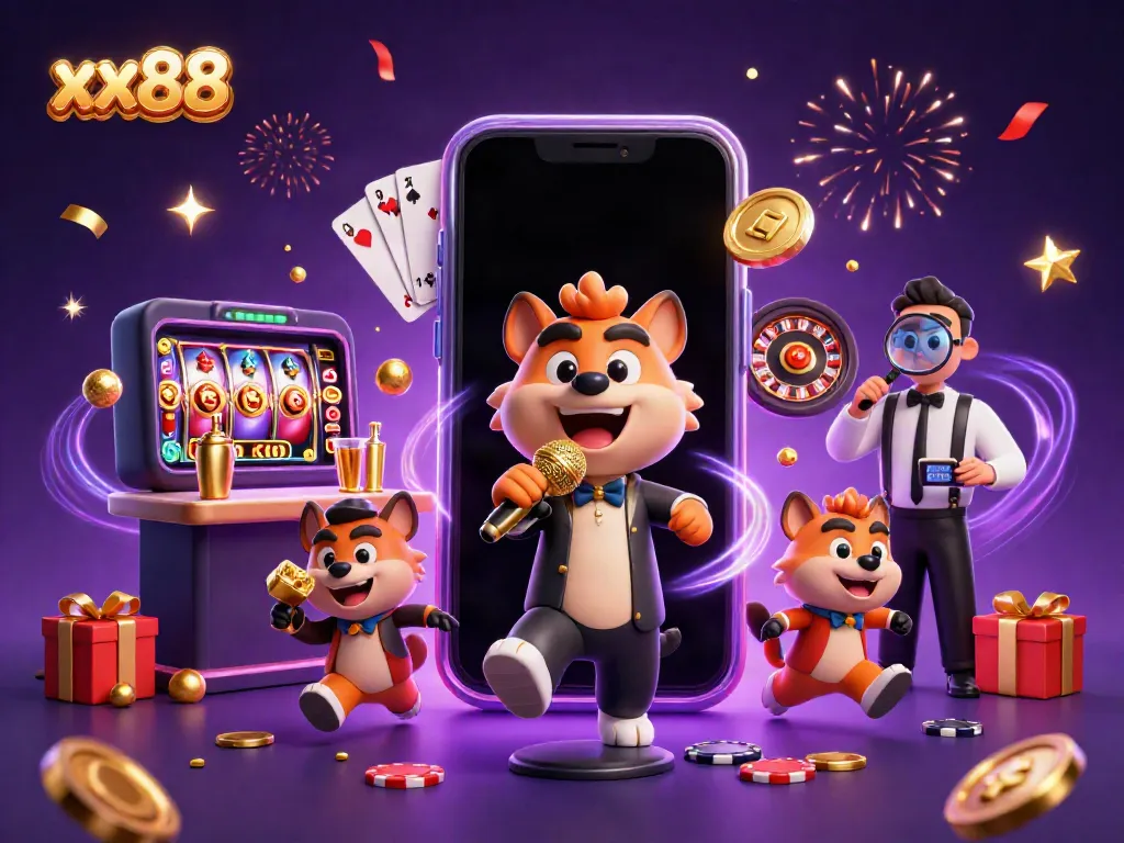 Experience vibrant gambling fun with xx88 in a lively comedy casino scene.