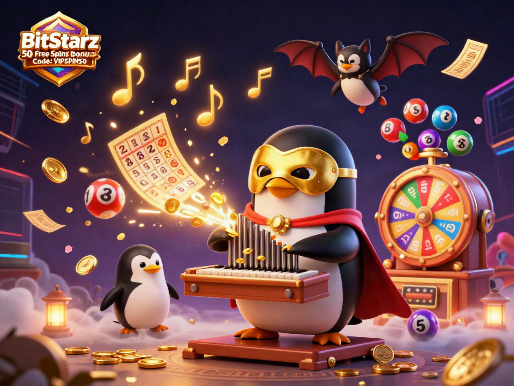 Engage with BitStarz 50 Free Spins Bonus Code: VIPSPIN50 in a vibrant casino scene full of jackpot excitement.