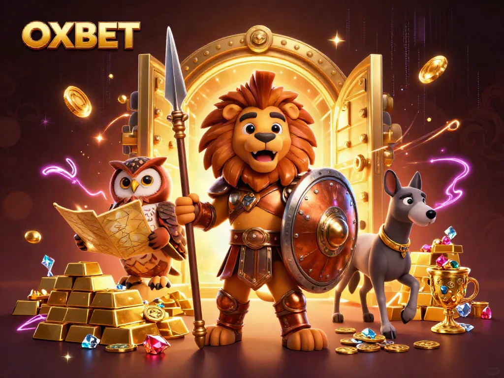 Experience OXBET's thrilling adventures in a vibrant 3D casino illustration filled with treasure.