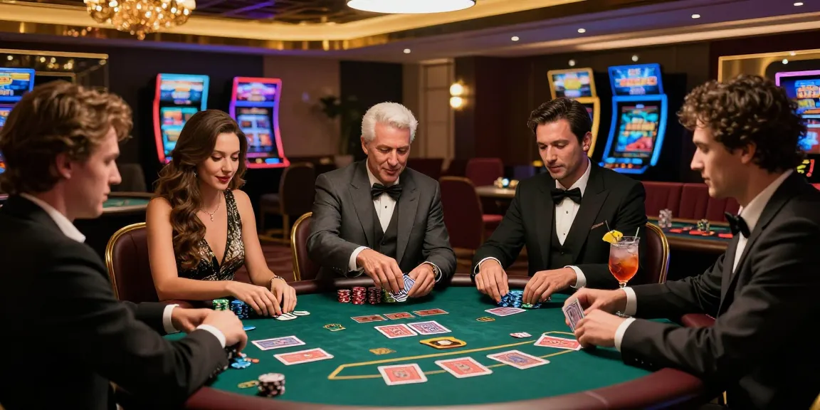 Engaged players at a luxurious casino table featuring rokok88 ambiance with elegant decor and high-end gaming atmosphere.