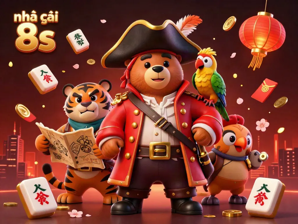 Engage with Nhà cái 8s through this vibrant 3D illustration of a casino adventure featuring colorful game elements.
