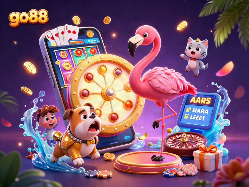 Spin to win with go88 in an exciting casino scene full of prizes and vibrant game elements.